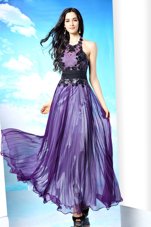 Purple Halter Top Zipper Lace Evening Dress Sleeveless