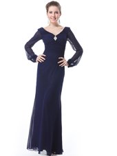 Ankle Length Side Zipper Prom Party Dress Navy Blue and In for Prom and Party with Ruching