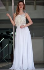 New Arrival Floor Length White Prom Evening Gown Satin Sleeveless Beading