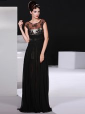 Sumptuous Scoop Floor Length Black Prom Party Dress Chiffon Sleeveless Appliques