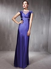 Hot Sale Purple Sleeveless Beading Floor Length Prom Party Dress