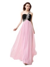 Best One Shoulder Sleeveless Zipper Floor Length Beading and Appliques and Ruffles Prom Gown