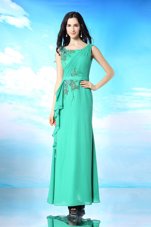Green Prom Gown Prom and Party and For with Beading and Appliques Bateau Sleeveless Zipper