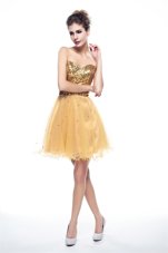 Sleeveless Mini Length Beading and Sequins Side Zipper Club Wear with Gold