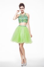 Custom Design Scoop Sleeveless Cocktail Dresses Knee Length Beading Chiffon