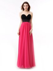 Elegant Floor Length Empire Sleeveless Pink And Black Prom Dresses Lace Up