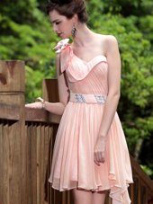One Shoulder Pink Sleeveless Floor Length Beading Side Zipper Cocktail Dresses