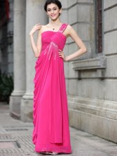 Sequins Floor Length A-line Sleeveless Hot Pink Prom Dresses Zipper