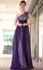 One Shoulder Purple Sleeveless Chiffon Side Zipper Homecoming Dress for Prom and Party