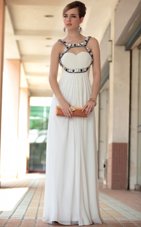Modest White Side Zipper Straps Beading and Ruching Prom Dress Chiffon Sleeveless