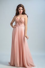 Fantastic Baby Pink Sleeveless Brush Train Beading With Train Prom Dresses