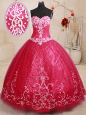 Best Selling Sweetheart Sleeveless Lace Up Sweet 16 Dresses Coral Red Tulle