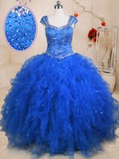 Ruffled Floor Length Ball Gowns Sleeveless Quinceanera Gowns Lace Up