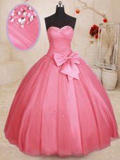 Shining Floor Length Pink Vestidos de Quinceanera Sweetheart Sleeveless Lace Up