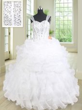 Latest Red Sweetheart Neckline Beading and Ruffles 15 Quinceanera Dress Sleeveless Lace Up