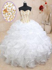 Pretty Apple Green Sleeveless Beading and Ruffles Floor Length Ball Gown Prom Dress