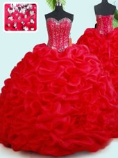 Most Popular Sweetheart Sleeveless Lace Up 15 Quinceanera Dress Red Tulle