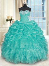 Floor Length Ball Gowns Sleeveless Turquoise Sweet 16 Dress Lace Up