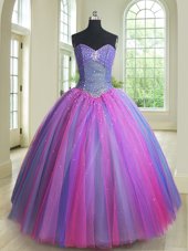 Floor Length Lace Up Quinceanera Dresses Multi-color and In for Military Ball and Sweet 16 and Quinceanera with Beading