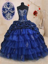 Sleeveless Brush Train Lace Up With Train Beading and Ruffled Layers and Pick Ups Quinceanera Gowns