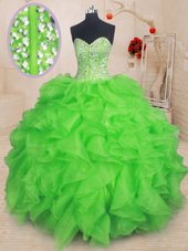 Sleeveless Floor Length Beading and Ruffles Lace Up Sweet 16 Dresses