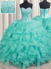 Ball Gowns Sweet 16 Dresses Turquoise Sweetheart Organza Sleeveless Lace Up