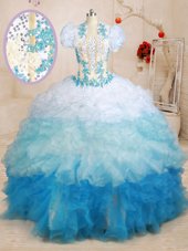 Amazing Sweetheart Sleeveless Brush Train Lace Up Quince Ball Gowns Multi-color Organza