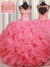 High End Sleeveless Backless Floor Length Beading and Ruffles Ball Gown Prom Dress