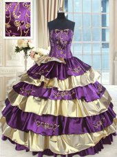 Multi-color Ball Gowns Strapless Sleeveless Taffeta Floor Length Lace Up Beading and Ruffled Layers 15 Quinceanera Dress