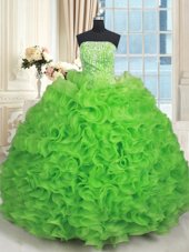 Cheap Lace Up Sweet 16 Dresses Beading and Ruffles Sleeveless Floor Length