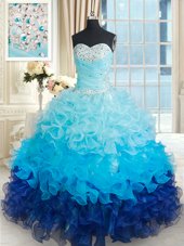 Multi-color Sweet 16 Dress Military Ball and Sweet 16 and Quinceanera and For with Beading and Ruffles Sweetheart Sleeveless Lace Up