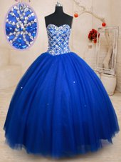 Vintage Royal Blue Sleeveless Beading Floor Length Quinceanera Dress