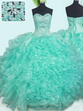 Fitting Sweetheart Sleeveless Organza Quinceanera Dress Beading and Ruffles Lace Up