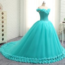 Off the Shoulder Aqua Blue Cap Sleeves Tulle Court Train Lace Up Sweet 16 Dresses for Military Ball and Sweet 16 and Quinceanera