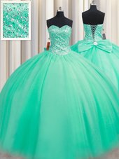 Turquoise Sleeveless Beading and Bowknot Floor Length 15 Quinceanera Dress