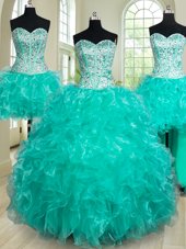 Stunning Three Piece Sweetheart Sleeveless Organza Vestidos de Quinceanera Beading and Ruffles Lace Up