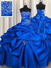 Chic Pick Ups Floor Length Ball Gowns Sleeveless Royal Blue Quinceanera Dresses Lace Up