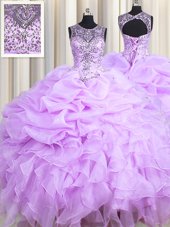 Classical Pick Ups Scoop Sleeveless Lace Up Quinceanera Gowns Lavender Organza