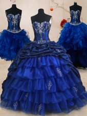 Edgy Four Piece Sleeveless Brush Train Lace Up With Train Beading and Ruffled Layers and Pick Ups Quinceanera Dress