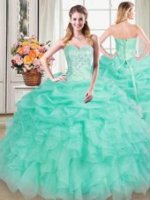 Unique Three Piece Royal Blue Sweetheart Neckline Beading and Ruffles 15 Quinceanera Dress Sleeveless Lace Up