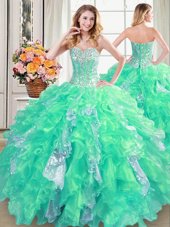 Sequins Floor Length Ball Gowns Sleeveless Turquoise Ball Gown Prom Dress Lace Up