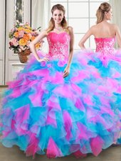 Sleeveless Beading and Ruffles Zipper Quinceanera Dresses