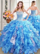 Enchanting Sleeveless Beading and Ruffles and Sequins Lace Up Sweet 16 Dresses