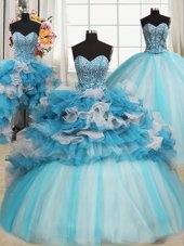 Fabulous Organza and Tulle Sleeveless Floor Length Vestidos de Quinceanera and Beading and Ruffles