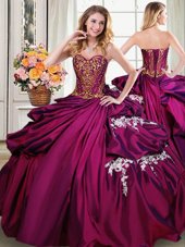 Burgundy Taffeta Lace Up Sweetheart Sleeveless Floor Length Sweet 16 Dress Beading and Appliques and Pick Ups