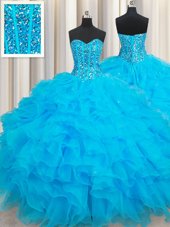 Floor Length Ball Gowns Sleeveless Baby Blue 15 Quinceanera Dress Lace Up