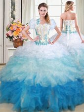 Delicate Multi-color Sleeveless With Train Beading and Appliques and Ruffles Lace Up Quinceanera Gown