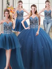 Four Piece Teal Sweetheart Lace Up Beading Sweet 16 Dresses Sleeveless