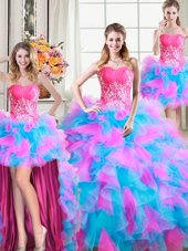 Four Piece Organza and Tulle Sleeveless Floor Length Quinceanera Gown and Beading and Ruffles