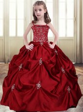 Taffeta Sleeveless Floor Length Child Pageant Dress and Beading and Pick Ups